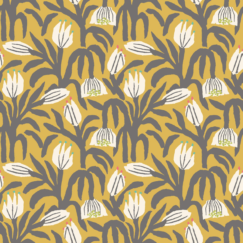 HWA1154W Chunky Flower Mustard Wallpaper by Hoopla Walls