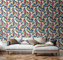 HWA1155W Leafy Patchwork Navy Twist Wallpaper by Hoopla Walls