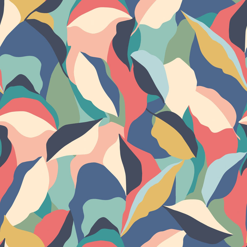 HWA1155W Leafy Patchwork Navy Twist Wallpaper by Hoopla Walls