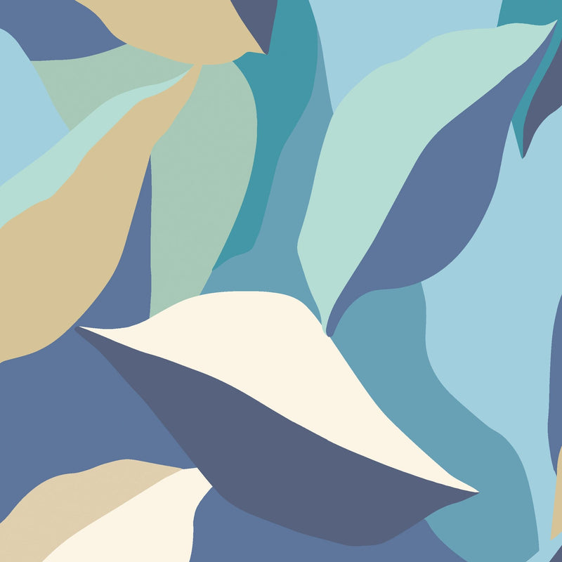 HWA1156W Leafy Patchwork Indigo Mix Wallpaper by Hoopla Walls