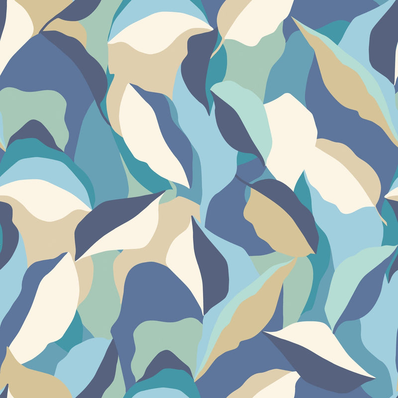 HWA1156W Leafy Patchwork Indigo Mix Wallpaper by Hoopla Walls