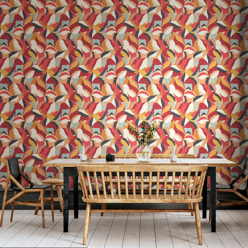 HWA1157W Leafy Patchwork Spice Mix Wallpaper by Hoopla Walls