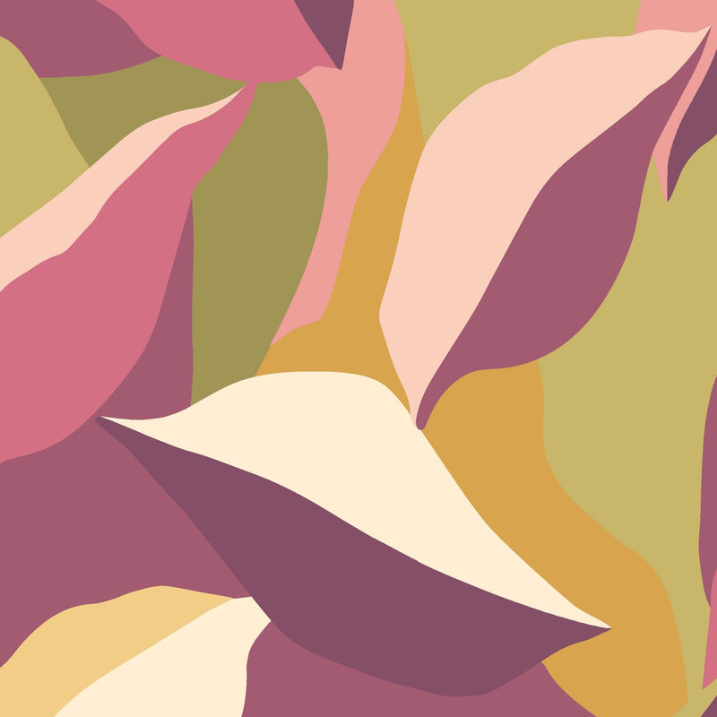 HWA1158W Leafy Patchwork Plum & Olive Wallpaper by Hoopla Walls