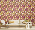 HWA1158W Leafy Patchwork Plum & Olive Wallpaper by Hoopla Walls