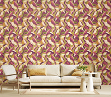 HWA1158W Leafy Patchwork Plum & Olive Wallpaper by Hoopla Walls
