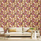 HWA1158W Leafy Patchwork Plum & Olive Wallpaper by Hoopla Walls