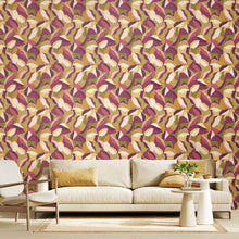 HWA1158W Leafy Patchwork Plum & Olive Wallpaper by Hoopla Walls