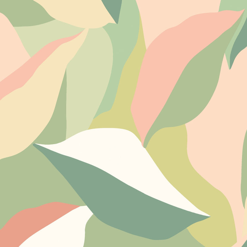 HWA1160W Leafy Patchwork Olive & Blush Wallpaper by Hoopla Walls