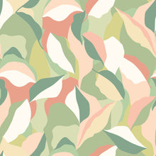 HWA1160W Leafy Patchwork Olive & Blush Wallpaper by Hoopla Walls