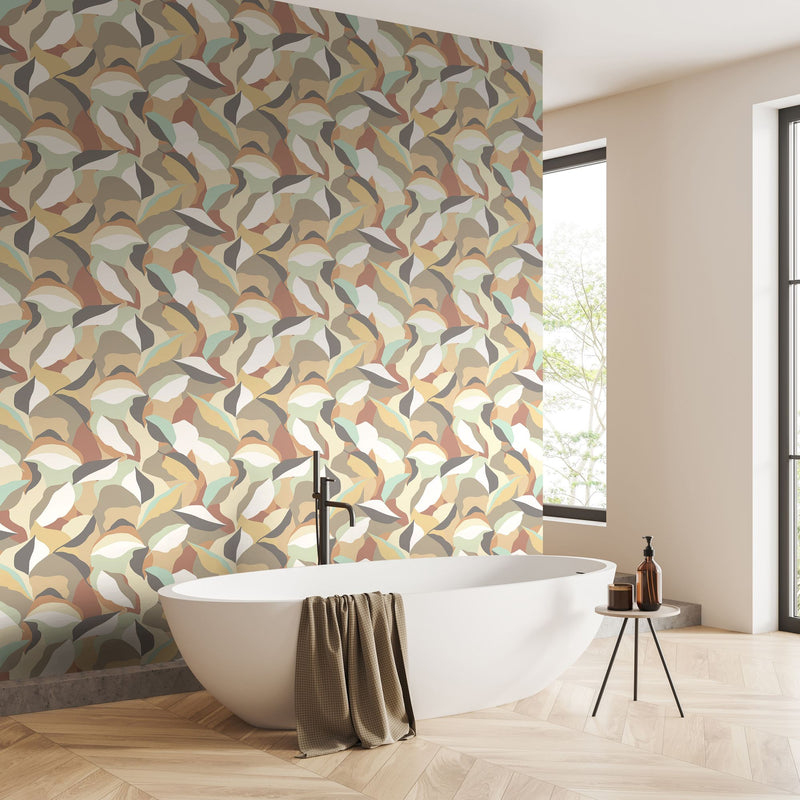 HWA1161W Leafy Patchwork Caramel & Mint Wallpaper by Hoopla Walls