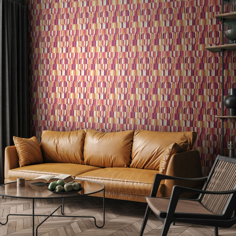 HWA1162W Building Blocks Plum & Gold Wallpaper by Hoopla Walls
