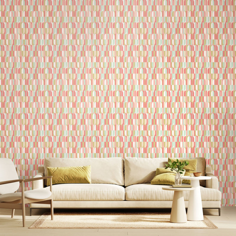 HWA1163W Building Blocks Coral Mix Wallpaper by Hoopla Walls