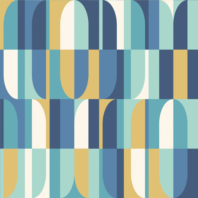 HWA1167W Building Blocks Indigo & Gold Wallpaper by Hoopla Walls