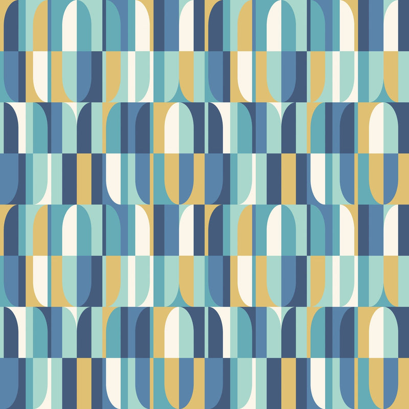 HWA1167W Building Blocks Indigo & Gold Wallpaper by Hoopla Walls