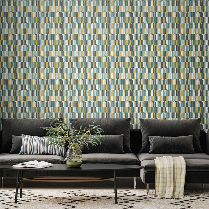HWA1168W Building Blocks Petrol Mix Wallpaper by Hoopla Walls