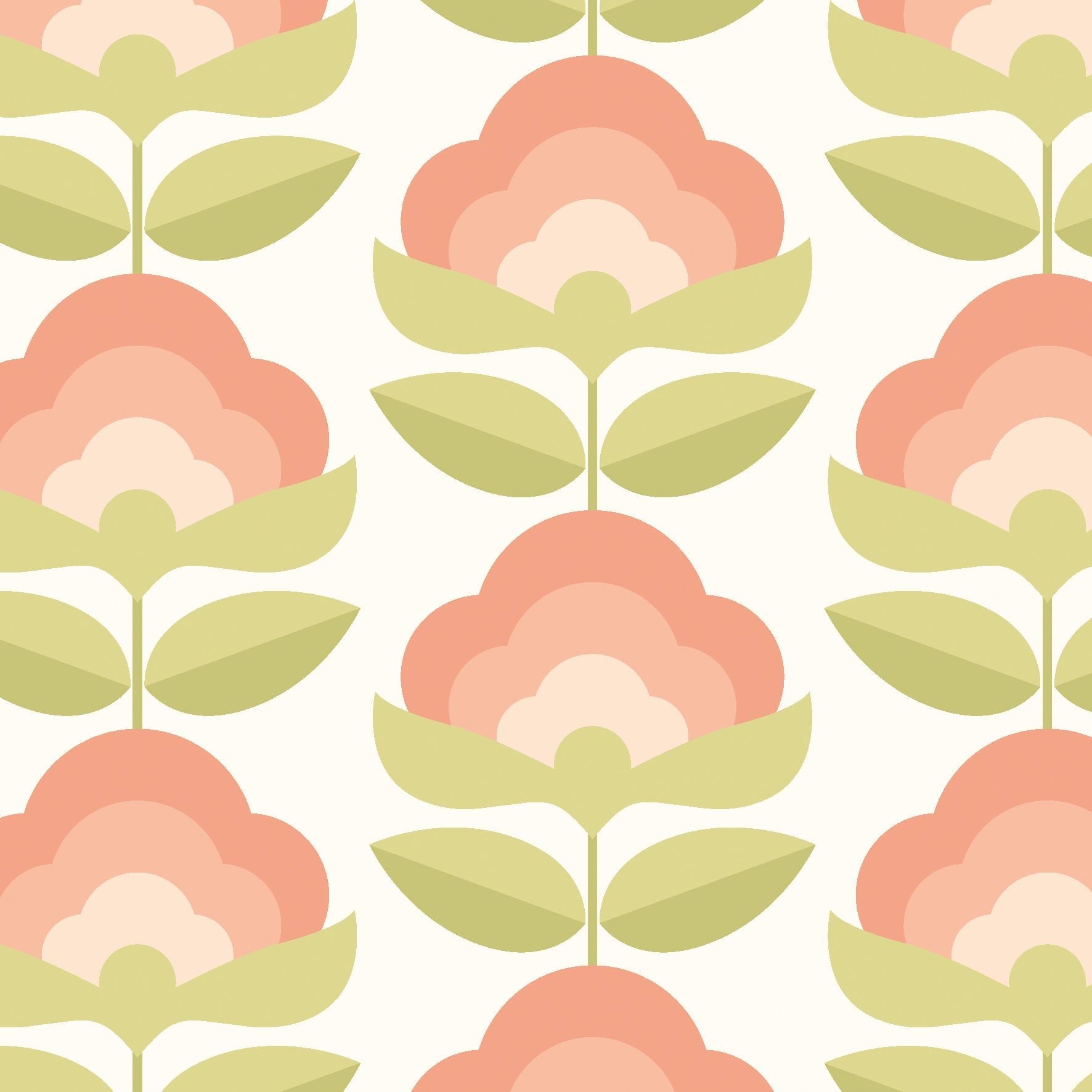 HWA1169W Retro Flower Apricot Mix Wallpaper by Hoopla Walls
