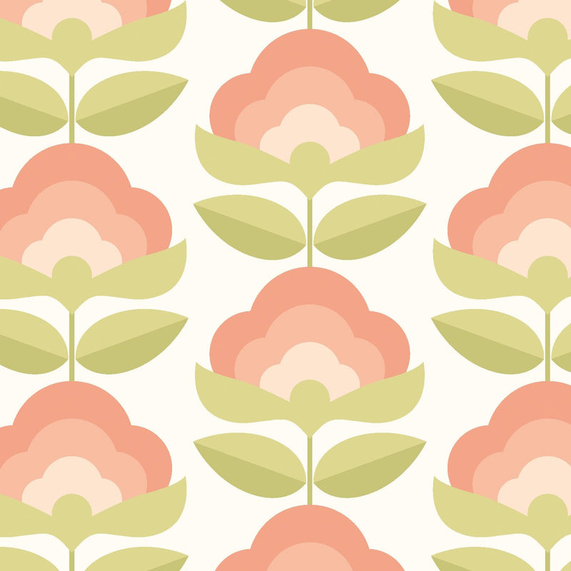 HWA1169W Retro Flower Apricot Mix Wallpaper by Hoopla Walls