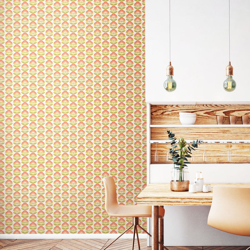 HWA1169W Retro Flower Apricot Mix Wallpaper by Hoopla Walls