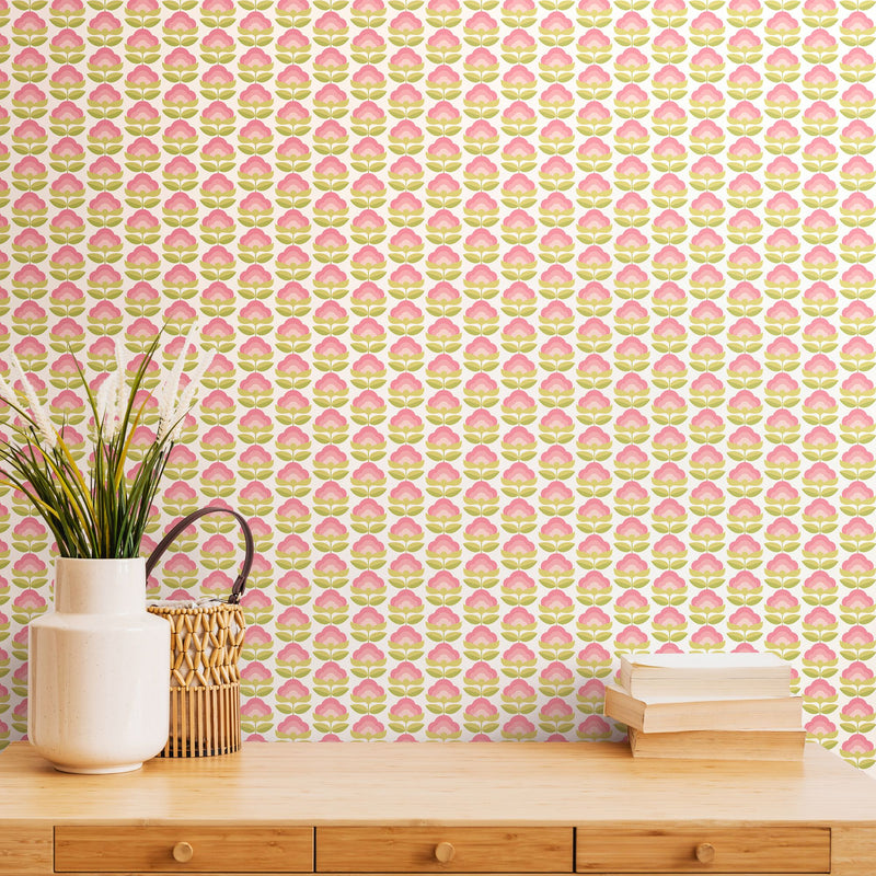 HWA1171W Retro Flower Rose & Apple Wallpaper by Hoopla Walls