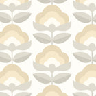 HWA1172W Retro Flower Stone & Dove Wallpaper by Hoopla Walls