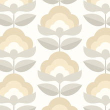 HWA1172W Retro Flower Stone & Dove Wallpaper by Hoopla Walls