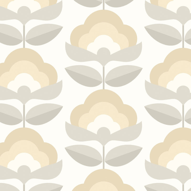 HWA1172W Retro Flower Stone & Dove Wallpaper by Hoopla Walls