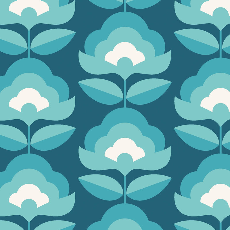 HWA1174W Retro Flower Teal Mix Wallpaper by Hoopla Walls