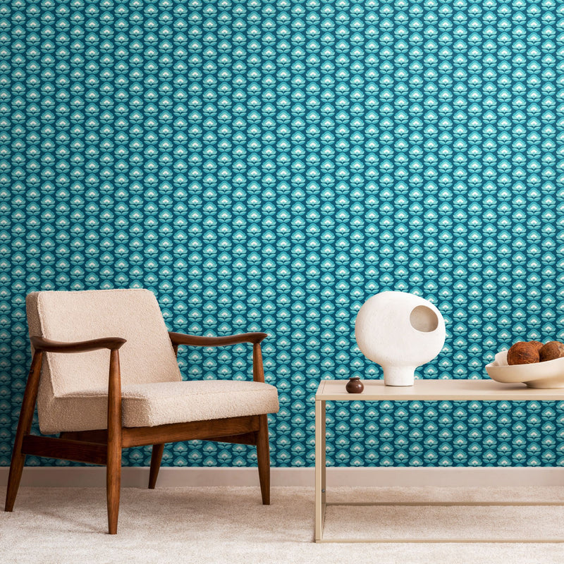 HWA1174W Retro Flower Teal Mix Wallpaper by Hoopla Walls