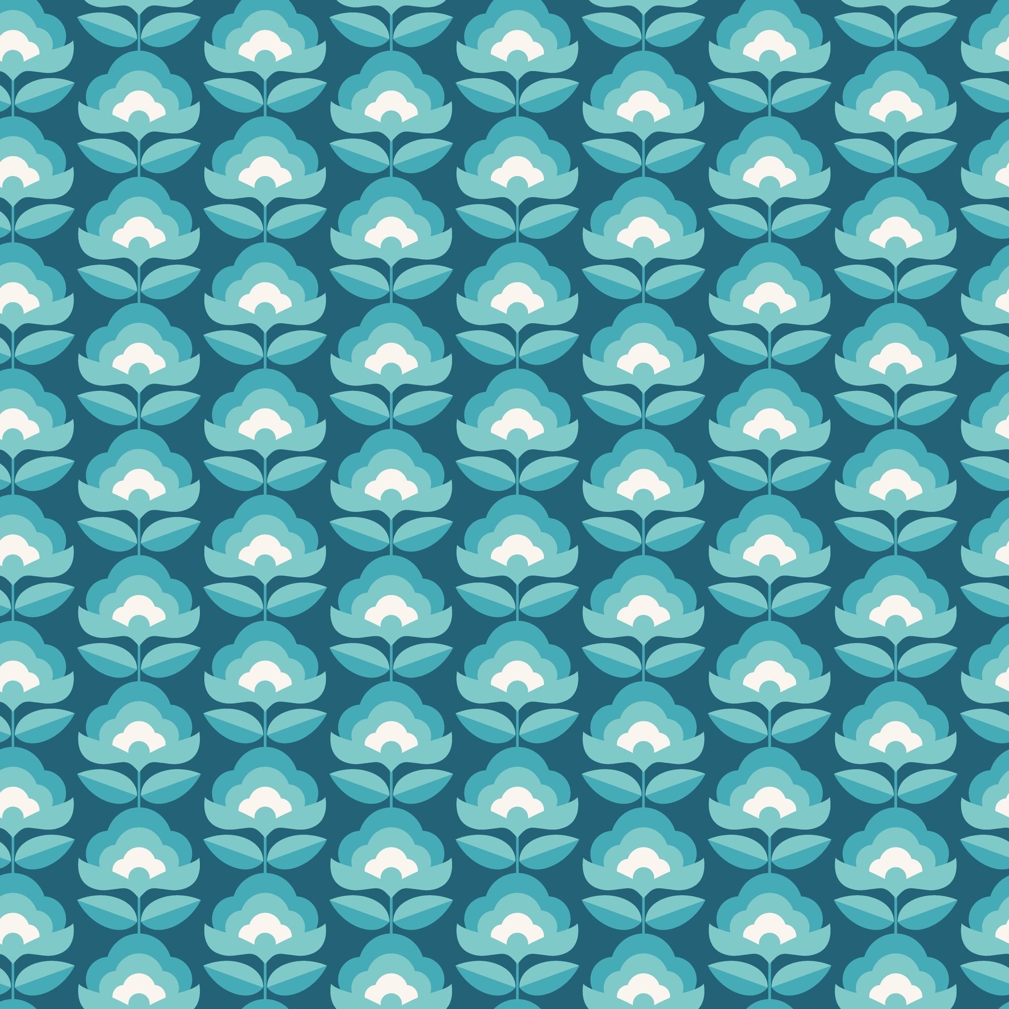 HWA1174W Retro Flower Teal Mix Wallpaper by Hoopla Walls