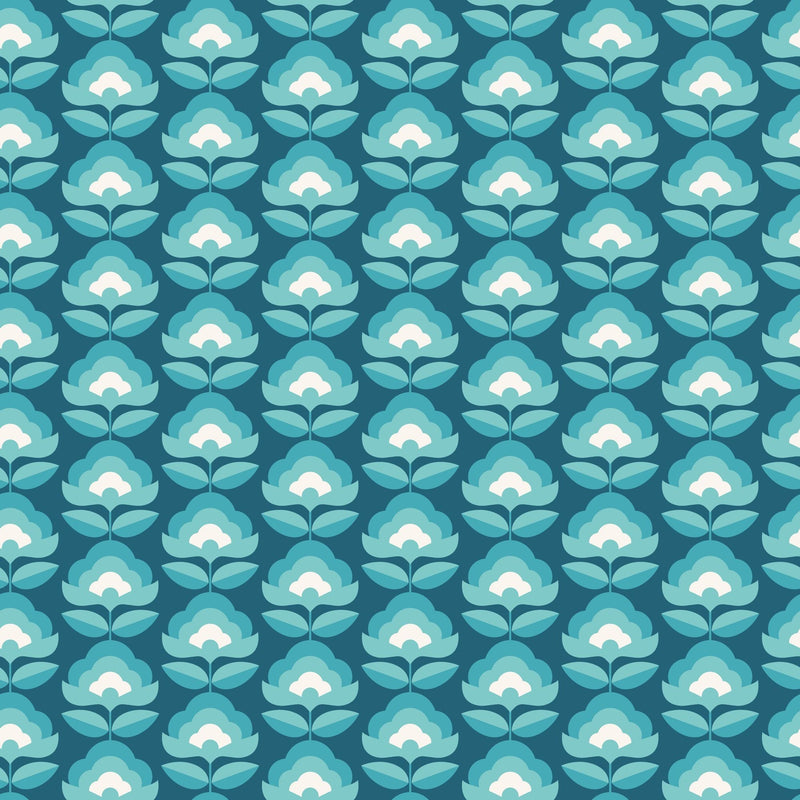 HWA1174W Retro Flower Teal Mix Wallpaper by Hoopla Walls