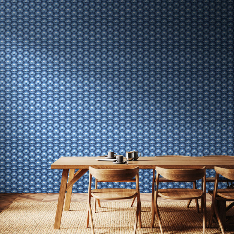 HWA1175W Retro Flower Indigo Mix Wallpaper by Hoopla Walls