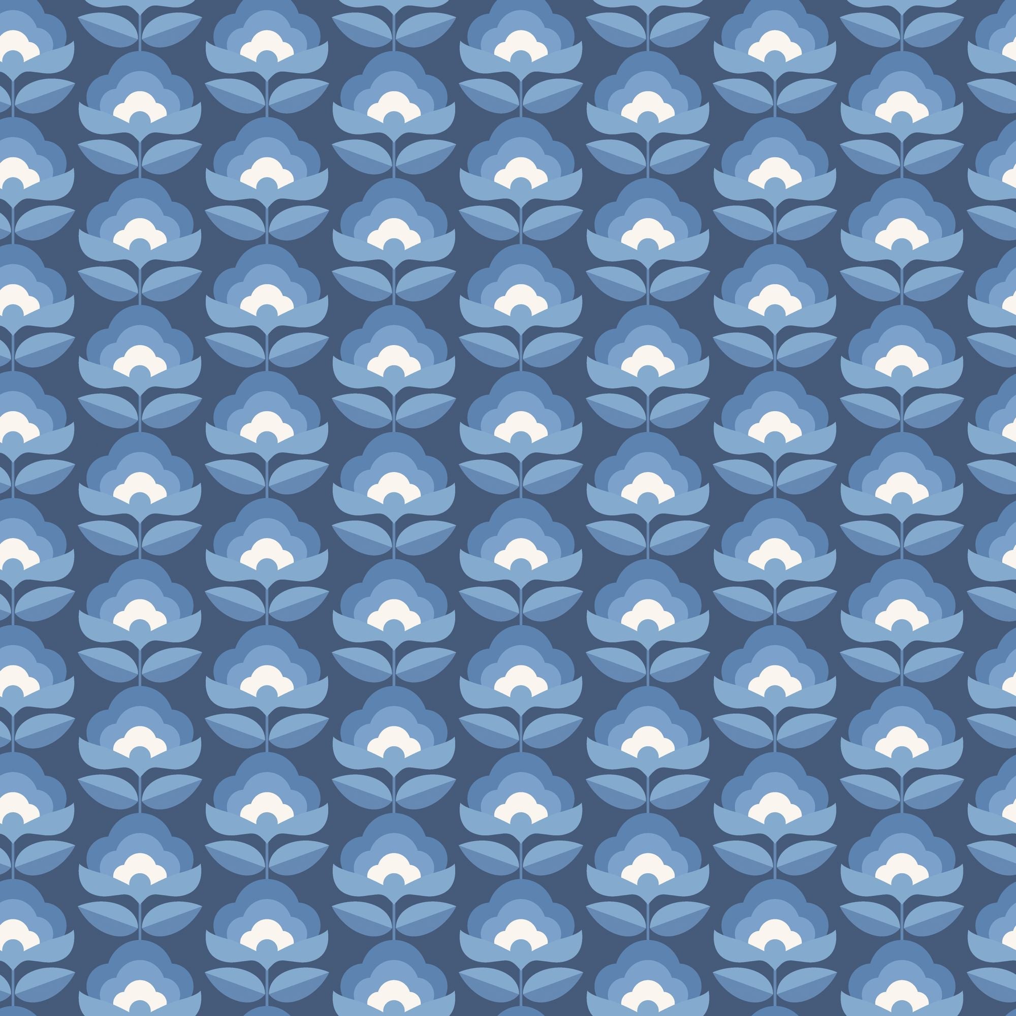 HWA1175W Retro Flower Indigo Mix Wallpaper by Hoopla Walls