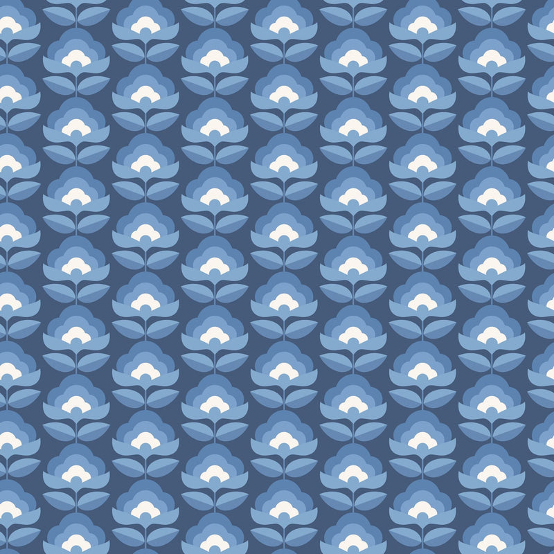 HWA1175W Retro Flower Indigo Mix Wallpaper by Hoopla Walls