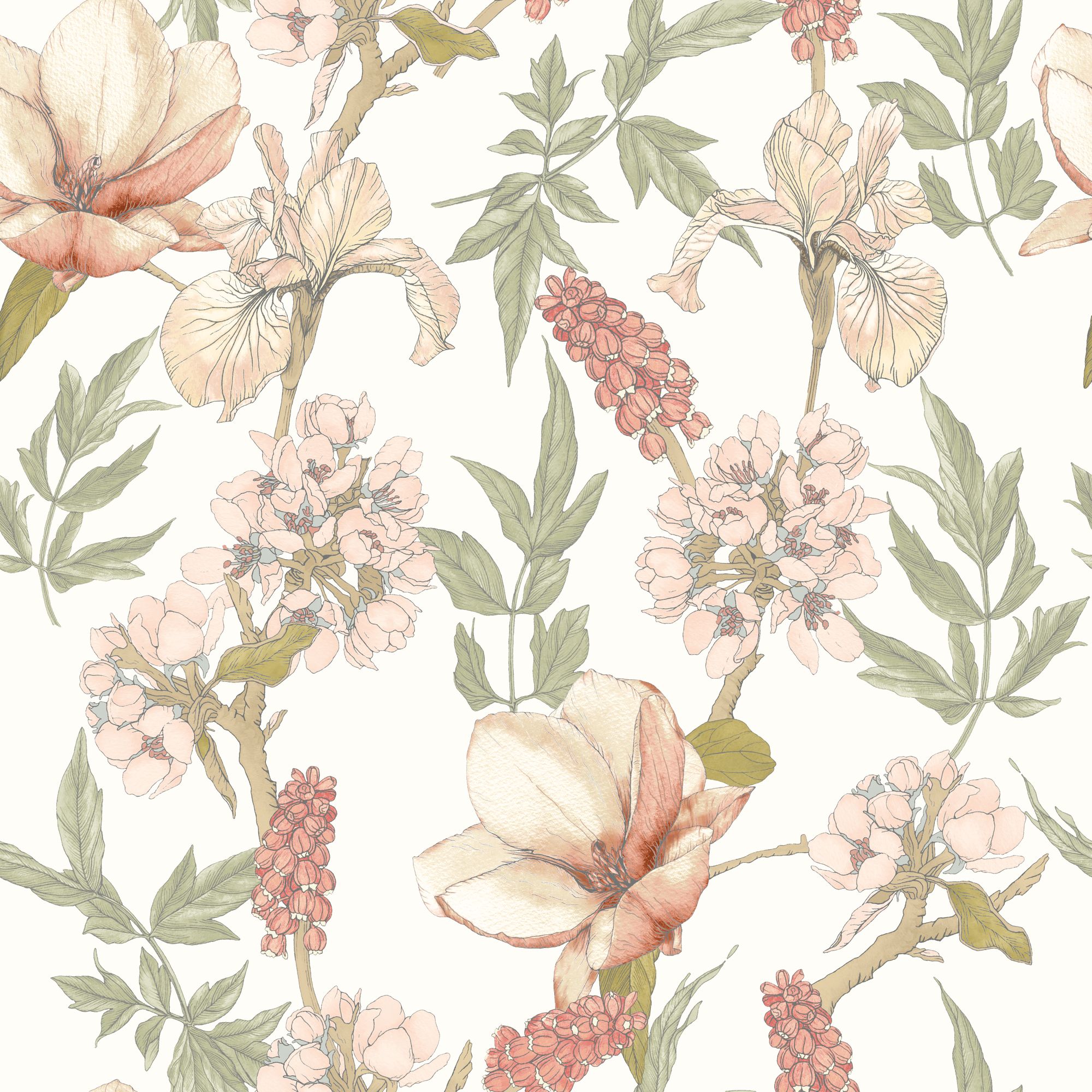 HWA1178W Orchid Bloom Sage & Hazel Wallpaper by Hoopla Walls