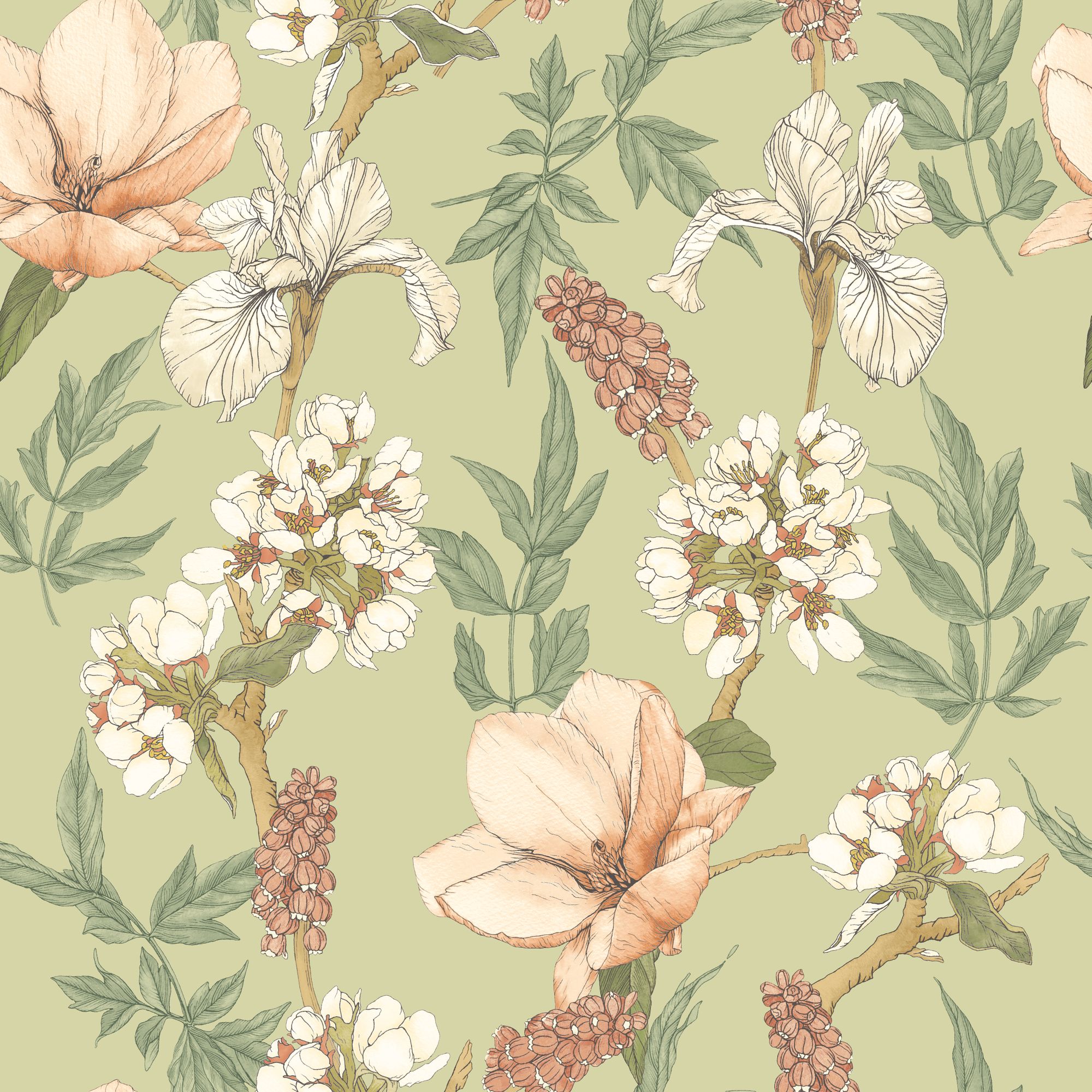 HWA1179W Orchid Bloom Artichoke Wallpaper by Hoopla Walls