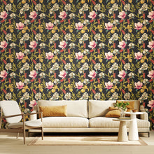 HWA1182W Orchid Bloom Ebony & Raspberry Wallpaper by Hoopla Walls