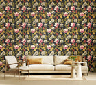 HWA1182W Orchid Bloom Ebony & Raspberry Wallpaper by Hoopla Walls