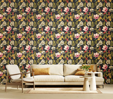 HWA1182W Orchid Bloom Ebony & Raspberry Wallpaper by Hoopla Walls