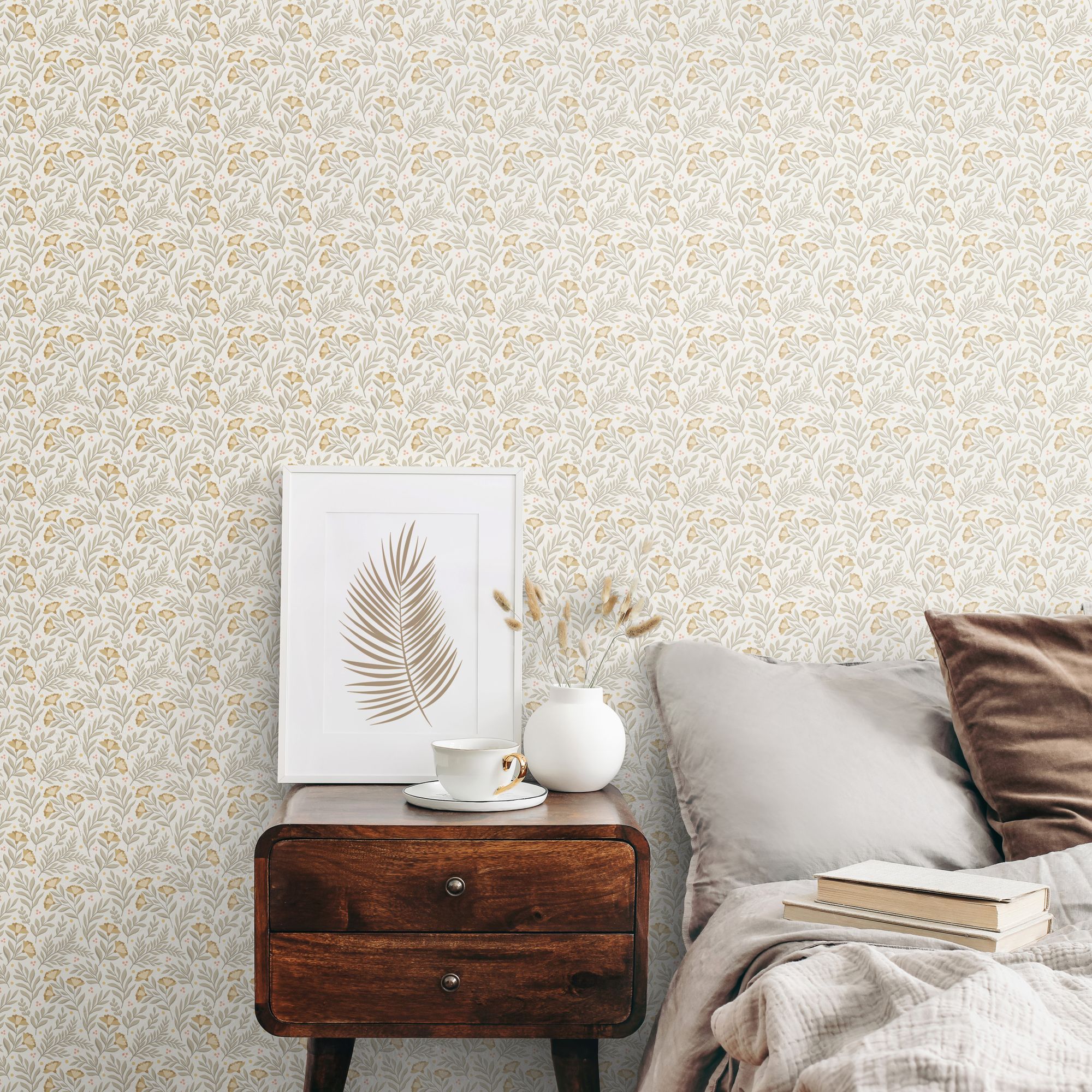HWA1183W Petite Posy Stone & Linen Wallpaper by Hoopla Walls