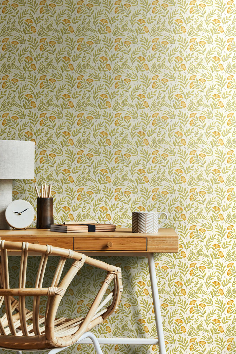 HWA1185W Petite Posy Citrus Sun Wallpaper by Hoopla Walls