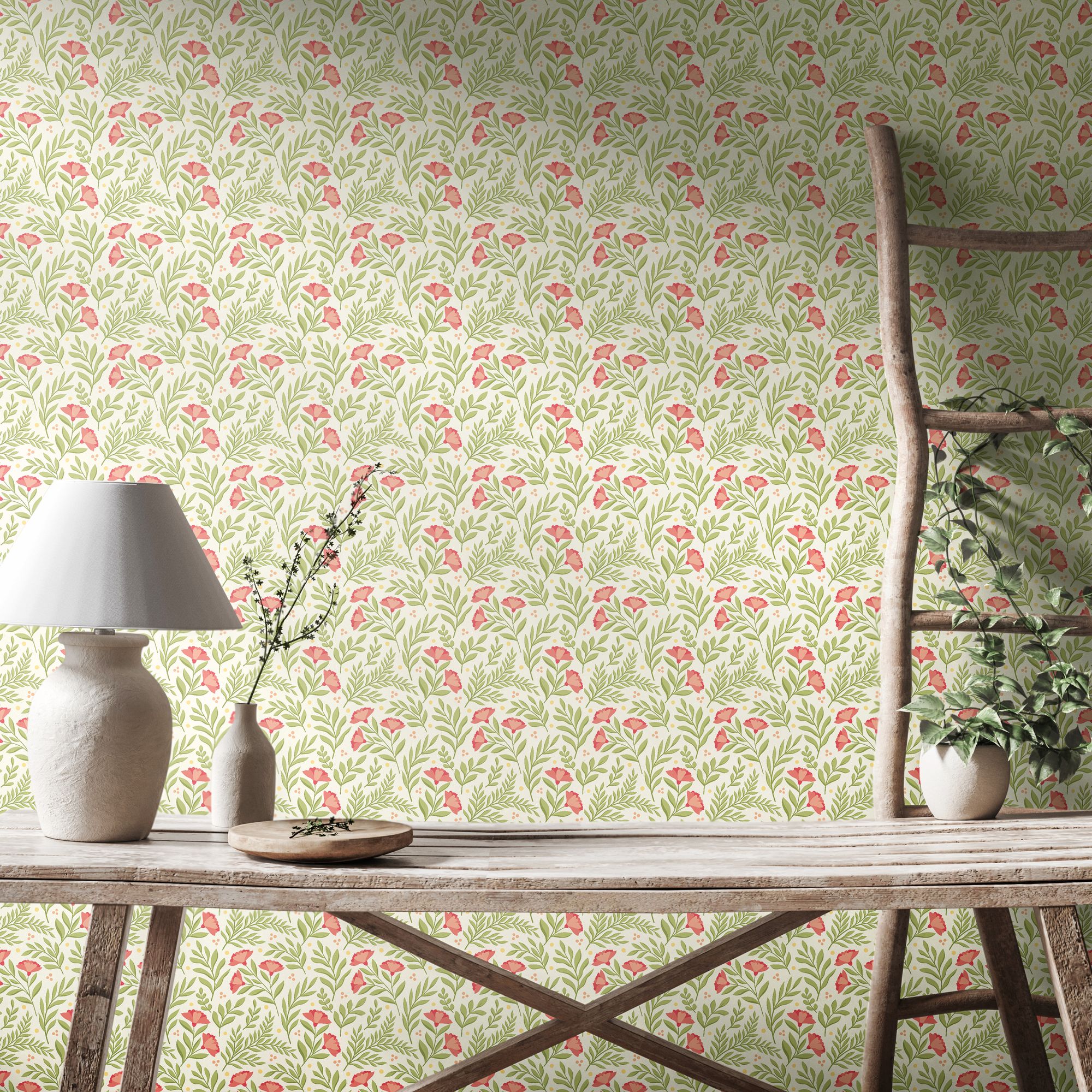 HWA1187W Petite Posy Coral Wallpaper by Hoopla Walls