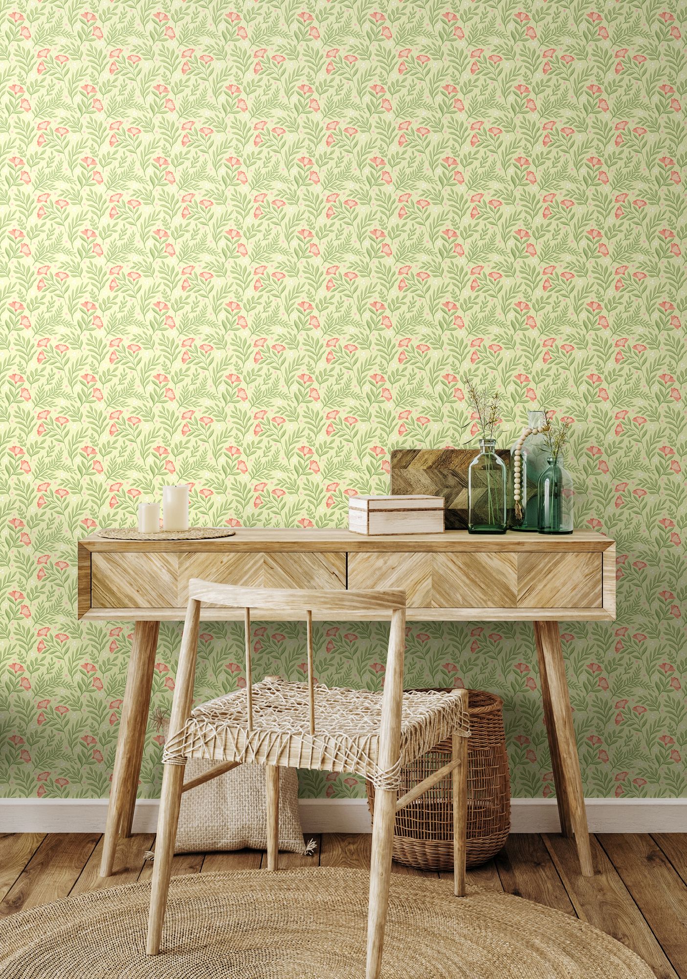 HWA1188W Petite Posy Apricot & Fern Wallpaper by Hoopla Walls