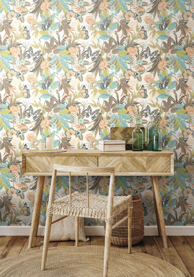 HWA1190W Paradise Moss & Peach Wallpaper by Hoopla Walls