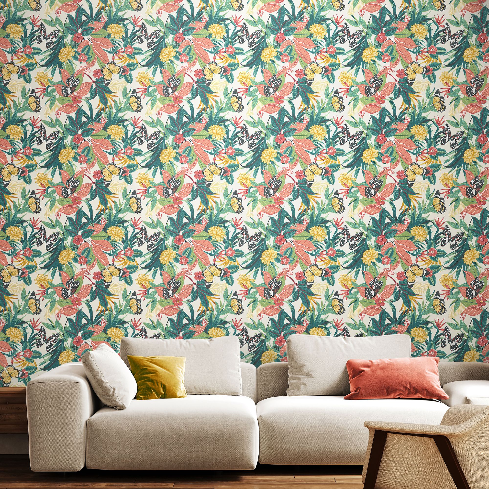 HWA1192W Paradise Apricot & Jade Wallpaper by Hoopla Walls