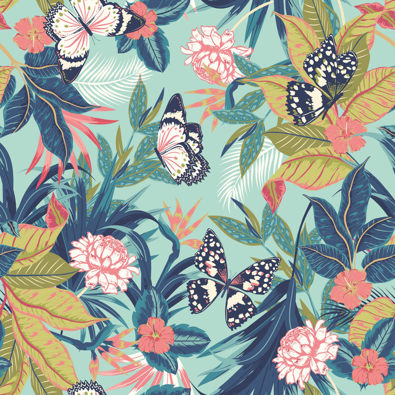 HWA1194W Paradise Aqua & Rouge Wallpaper by Hoopla Walls