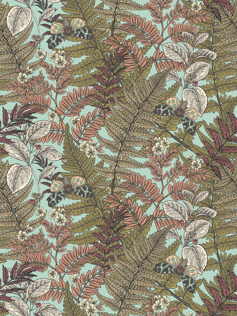 HWA1196W Wild Ferns Rosehip Wallpaper by Hoopla Walls