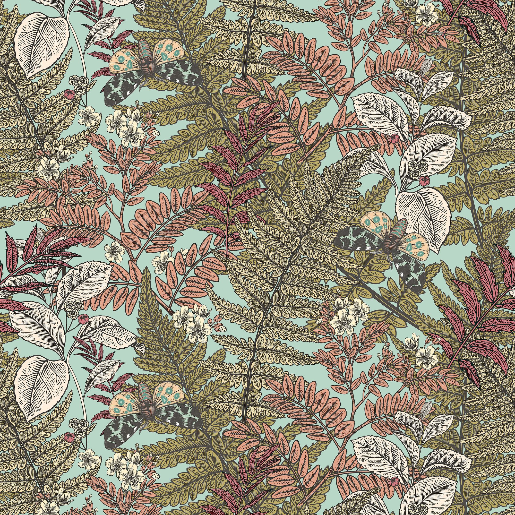 HWA1196W Wild Ferns Rosehip Wallpaper by Hoopla Walls