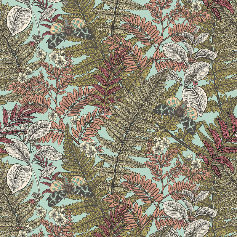 HWA1196W Wild Ferns Rosehip Wallpaper by Hoopla Walls