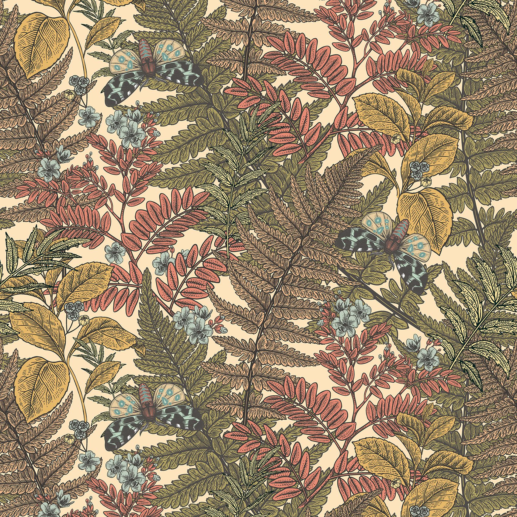 HWA1197W Wild Ferns Warm Spice Wallpaper by Hoopla Walls