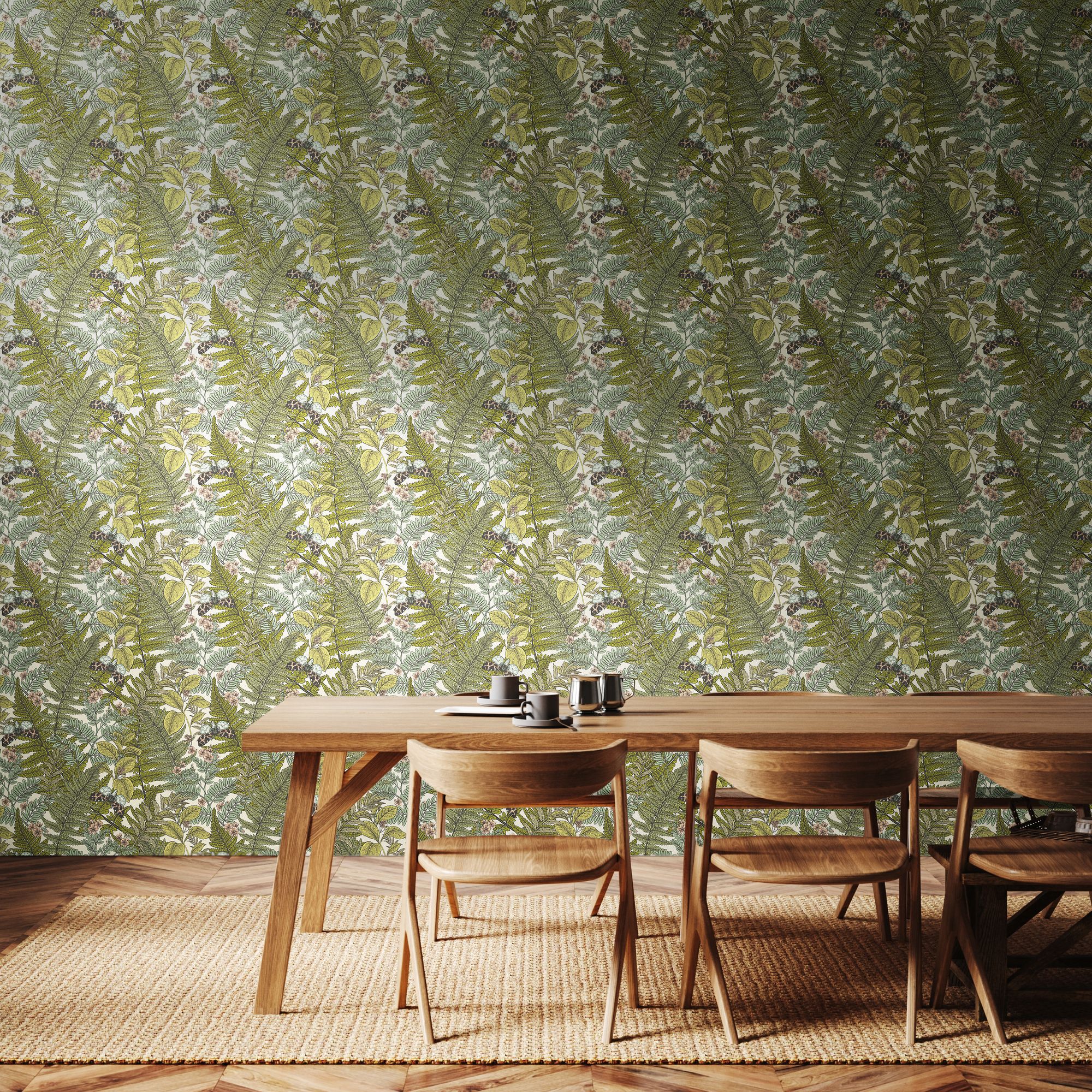 HWA1198W Wild Ferns Juniper Wallpaper by Hoopla Walls